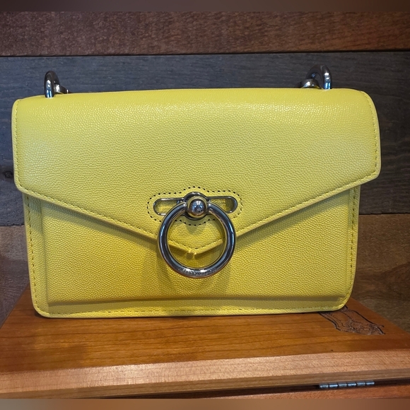 Rebecca Minkoff Yellow Pebble Grain  Leather Crossbody With Chain Link Strap - Picture 5 of 12